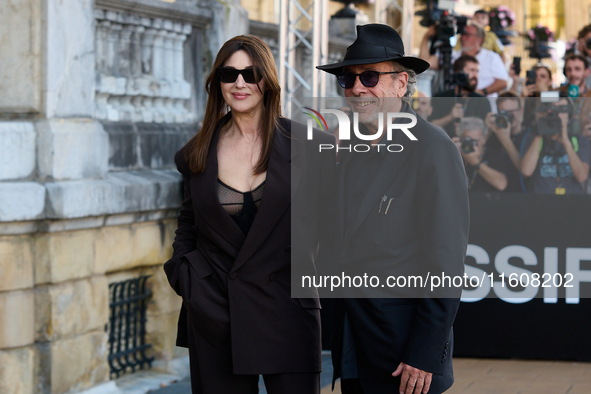 Monica Bellucci and Tim Burton arrive at the Maria Cristina Hotel during the 72nd San Sebastian International Film Festival in San Sebastian...