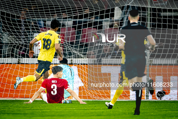 Elfsborg midfielder Ahmed Qasem scores, but it is offside during the match AZ vs. Elfsborg at the AZ Stadium for the UEFA Europa League - Le...