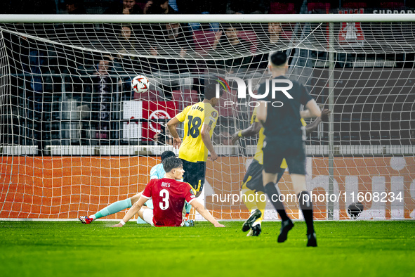 Elfsborg midfielder Ahmed Qasem scores, but it is offside during the match AZ vs. Elfsborg at the AZ Stadium for the UEFA Europa League - Le...