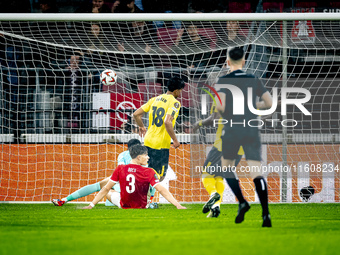 Elfsborg midfielder Ahmed Qasem scores, but it is offside during the match AZ vs. Elfsborg at the AZ Stadium for the UEFA Europa League - Le...