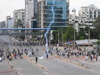 Students clash with the police during an ongoing anti-quota protest in Dhaka, Bangladesh, on July 19, 2024. Police in Bangladesh's capital b...