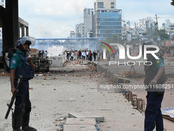 Students clash with the police during an ongoing anti-quota protest in Dhaka, Bangladesh, on July 19, 2024. Police in Bangladesh's capital b...