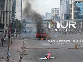 Students clash with the police during an ongoing anti-quota protest in Dhaka, Bangladesh, on July 19, 2024. Police in Bangladesh's capital b...