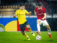 Elfsborg midfielder Besfort Zenelli and AZ Alkmaar forward Ruben van Bommel during the match AZ vs. Elfsborg at the AZ Stadium for the UEFA...