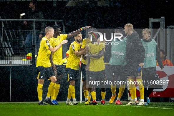 Elfsborg midfielder Timothy Noor Ouma scores the 0-1 and celebrates the goal during the match AZ vs. Elfsborg at the AZ Stadium for the UEFA...