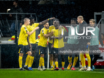 Elfsborg midfielder Timothy Noor Ouma scores the 0-1 and celebrates the goal during the match AZ vs. Elfsborg at the AZ Stadium for the UEFA...