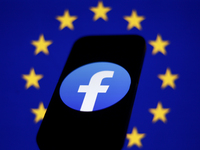 European Union flag displayed on a laptop screen and Facebook logo displayed on a phone screen are seen in this illustration photo taken in...