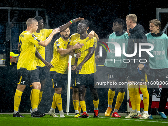 Elfsborg midfielder Timothy Noor Ouma scores the 0-1 and celebrates the goal during the match AZ vs. Elfsborg at the AZ Stadium for the UEFA...