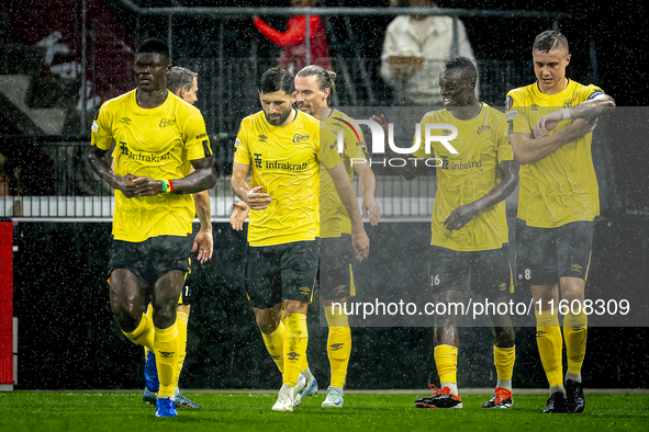 Elfsborg midfielder Timothy Noor Ouma scores the 0-1 and celebrates the goal during the match AZ vs. Elfsborg at the AZ Stadium for the UEFA...