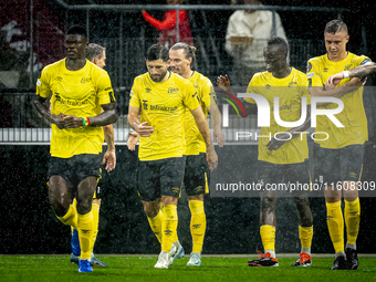 Elfsborg midfielder Timothy Noor Ouma scores the 0-1 and celebrates the goal during the match AZ vs. Elfsborg at the AZ Stadium for the UEFA...