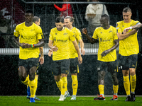 Elfsborg midfielder Timothy Noor Ouma scores the 0-1 and celebrates the goal during the match AZ vs. Elfsborg at the AZ Stadium for the UEFA...