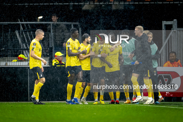 Elfsborg midfielder Timothy Noor Ouma scores the 0-1 and celebrates the goal during the match AZ vs. Elfsborg at the AZ Stadium for the UEFA...