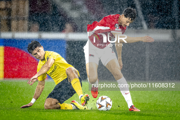 Elfsborg midfielder Besfort Zenelli and AZ Alkmaar forward Ruben van Bommel during the match AZ vs. Elfsborg at the AZ Stadium for the UEFA...