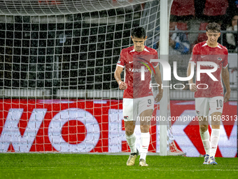 AZ Alkmaar forward Troy Parrot and AZ Alkmaar midfielder Sven Mijnans during the match between AZ Alkmaar and Elfsborg at the AZ Stadium for...