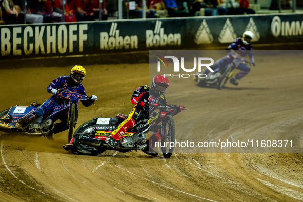 Daniel Bewley and Anders Thomsen participate in a PGE Speedway Ekstraliga game between Sparta Wroclaw and Stal Gorzow Wielkopolski in Wrocla...