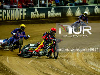 Daniel Bewley and Anders Thomsen participate in a PGE Speedway Ekstraliga game between Sparta Wroclaw and Stal Gorzow Wielkopolski in Wrocla...