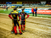 Jakub Krawczyk and Marcel Kowolik participate in a PGE Speedway Ekstraliga game between Sparta Wroclaw and Stal Gorzow Wielkopolski in Wrocl...