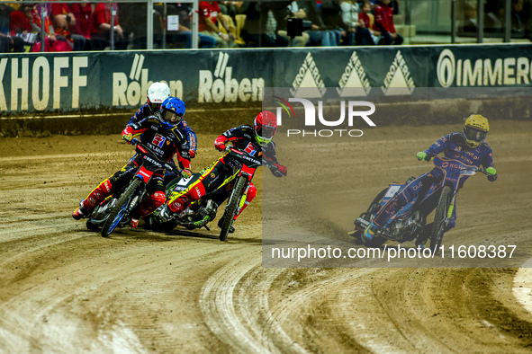 Bartlomiej Kowalski, Artem Laguta, and Martin Vaculik participate in a PGE Speedway Ekstraliga game between Sparta Wroclaw and Stal Gorzow W...