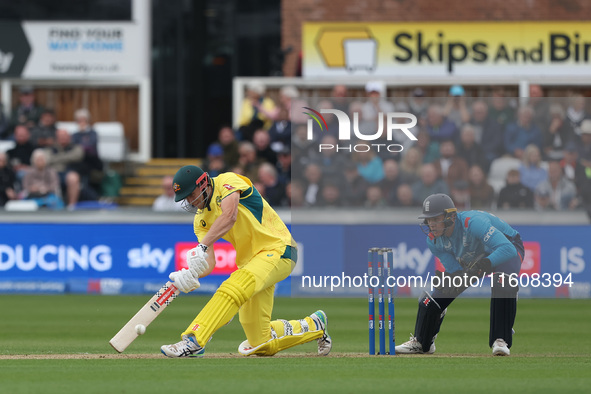 Australia's Cameron Green hits into the leg side during the Metro Bank One Day Series match between England and Australia at the Seat Unique...