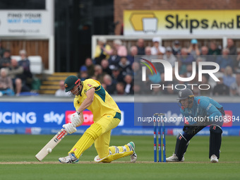 Australia's Cameron Green hits into the leg side during the Metro Bank One Day Series match between England and Australia at the Seat Unique...