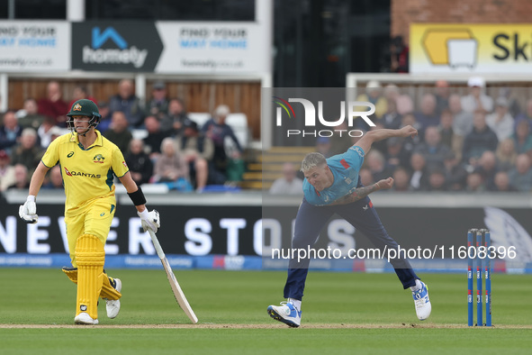 England's Brydon Carse bowls during the Metro Bank One Day Series match between England and Australia at the Seat Unique Riverside in Cheste...