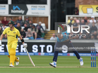 England's Brydon Carse bowls during the Metro Bank One Day Series match between England and Australia at the Seat Unique Riverside in Cheste...