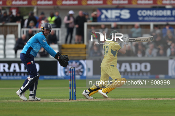 Australia's Cameron Green hits into the leg side during the Metro Bank One Day Series match between England and Australia at the Seat Unique...