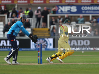 Australia's Cameron Green hits into the leg side during the Metro Bank One Day Series match between England and Australia at the Seat Unique...