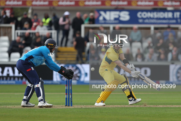 Australia's Cameron Green hits into the leg side during the Metro Bank One Day Series match between England and Australia at the Seat Unique...