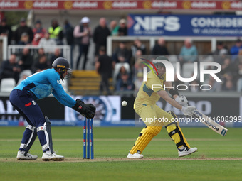 Australia's Cameron Green hits into the leg side during the Metro Bank One Day Series match between England and Australia at the Seat Unique...