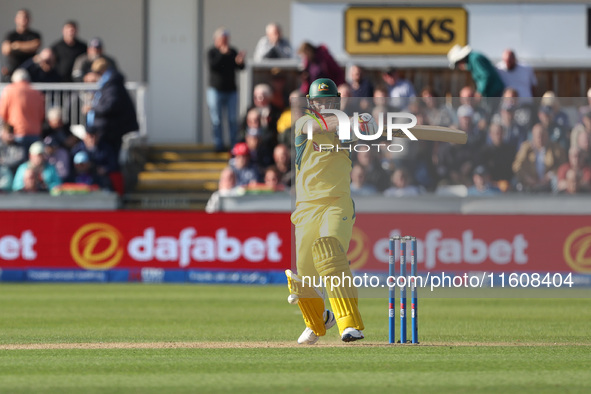 Australia's Glenn Maxwell miscues a pull shot during the Metro Bank One Day Series match between England and Australia at the Seat Unique Ri...