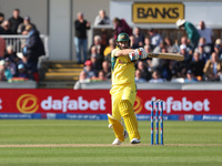 Australia's Glenn Maxwell miscues a pull shot during the Metro Bank One Day Series match between England and Australia at the Seat Unique Ri...