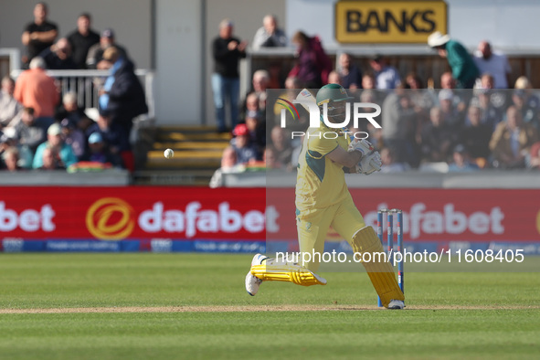 Australia's Glenn Maxwell miscues a pull shot during the Metro Bank One Day Series match between England and Australia at the Seat Unique Ri...