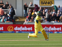 Australia's Glenn Maxwell miscues a pull shot during the Metro Bank One Day Series match between England and Australia at the Seat Unique Ri...