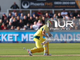 Australia's Glenn Maxwell plays a reverse sweep during the Metro Bank One Day Series match between England and Australia at the Seat Unique...