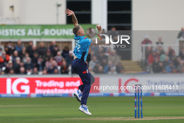 England's Brydon Carse bowls during the Metro Bank One Day Series match between England and Australia at the Seat Unique Riverside in Cheste...