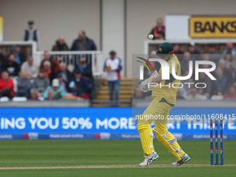 Australia's Cameron Green sways out of the way of a short-pitched ball from England's Brydon Carse during the Metro Bank One Day Series matc...