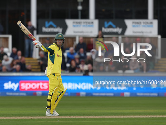 Australia's Alex Carey celebrates after making fifty during the Metro Bank One Day Series match between England and Australia at the Seat Un...