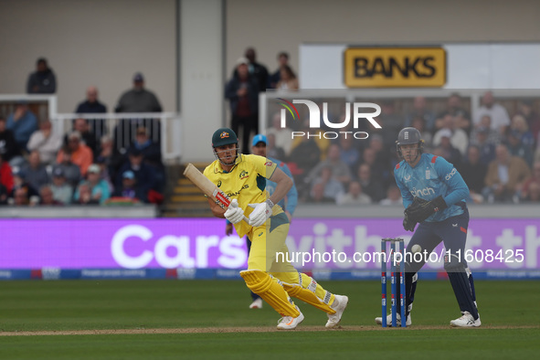 Australia's Aaron Hardie works the ball into the leg side during the Metro Bank One Day Series match between England and Australia at the Se...