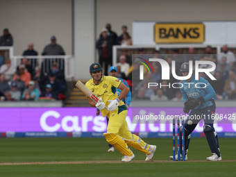 Australia's Aaron Hardie works the ball into the leg side during the Metro Bank One Day Series match between England and Australia at the Se...