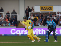 Australia's Aaron Hardie works the ball into the leg side during the Metro Bank One Day Series match between England and Australia at the Se...