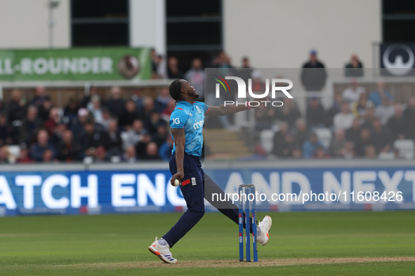 England's Jofra Archer bowls during the Metro Bank One Day Series match between England and Australia at the Seat Unique Riverside in Cheste...