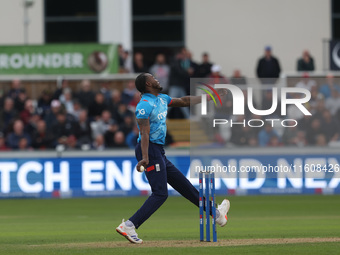 England's Jofra Archer bowls during the Metro Bank One Day Series match between England and Australia at the Seat Unique Riverside in Cheste...