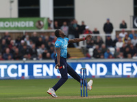 England's Jofra Archer bowls during the Metro Bank One Day Series match between England and Australia at the Seat Unique Riverside in Cheste...