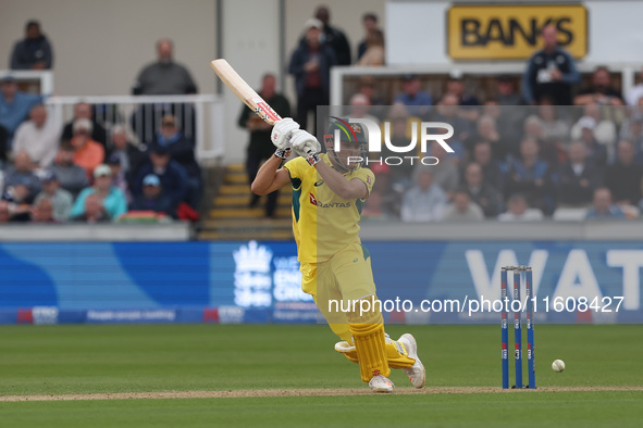 Australia's Aaron Hardie works the ball into the leg side during the Metro Bank One Day Series match between England and Australia at the Se...