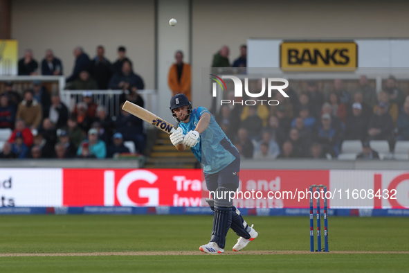 England's Will Jacks hits out during the Metro Bank One Day Series match between England and Australia at the Seat Unique Riverside in Chest...