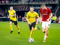 Elfsborg midfielder Simon Hedlund and AZ Alkmaar defender David Moller Wolfe during the match AZ - Elfsborg at the AZ Stadium for the UEFA E...