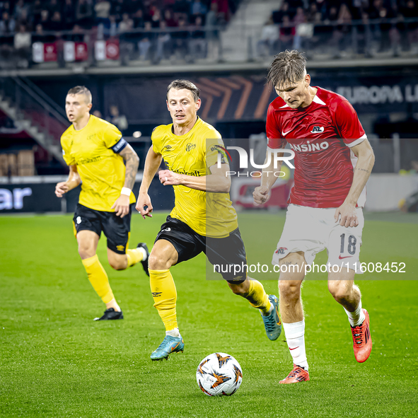 Elfsborg midfielder Simon Hedlund and AZ Alkmaar defender David Moller Wolfe during the match AZ - Elfsborg at the AZ Stadium for the UEFA E...