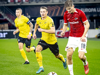 Elfsborg midfielder Simon Hedlund and AZ Alkmaar defender David Moller Wolfe during the match AZ - Elfsborg at the AZ Stadium for the UEFA E...