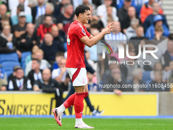 Ramon Sosa of Nottingham Forest celebrates after scoring a goal to make it 2-2 during the Premier League match between Brighton and Hove Alb...